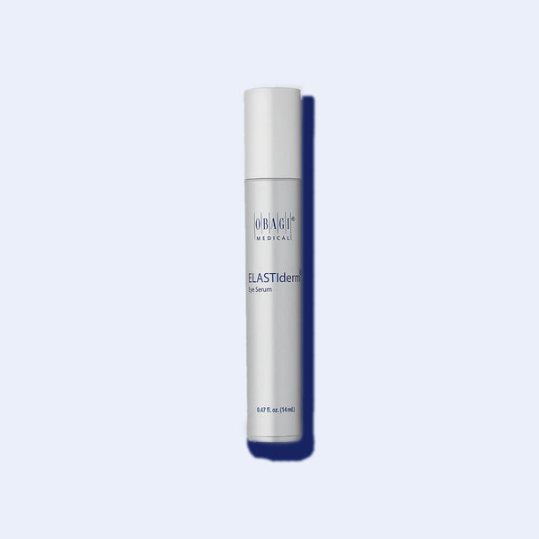 Obagi ELASTIderm Eye Serum 14ml bottle with silver pump dispenser and dark blue base