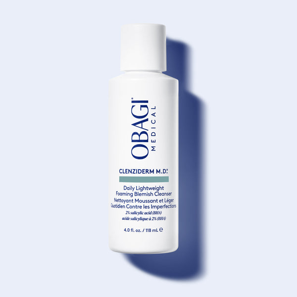 CLENZIderm M.D. Daily Lightweight Foaming Blemish Cleanser by Obagi, 4.6 oz white bottle with blue label