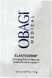 Obagi ELASTIderm Firming Facial Serum 2ml single-use sachet with navy branding on white packaging